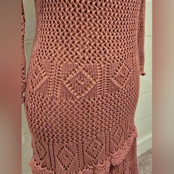 Women's Moda International Vintage Cotton Crochet Dress Rust Medium. - Picture 3 of 15